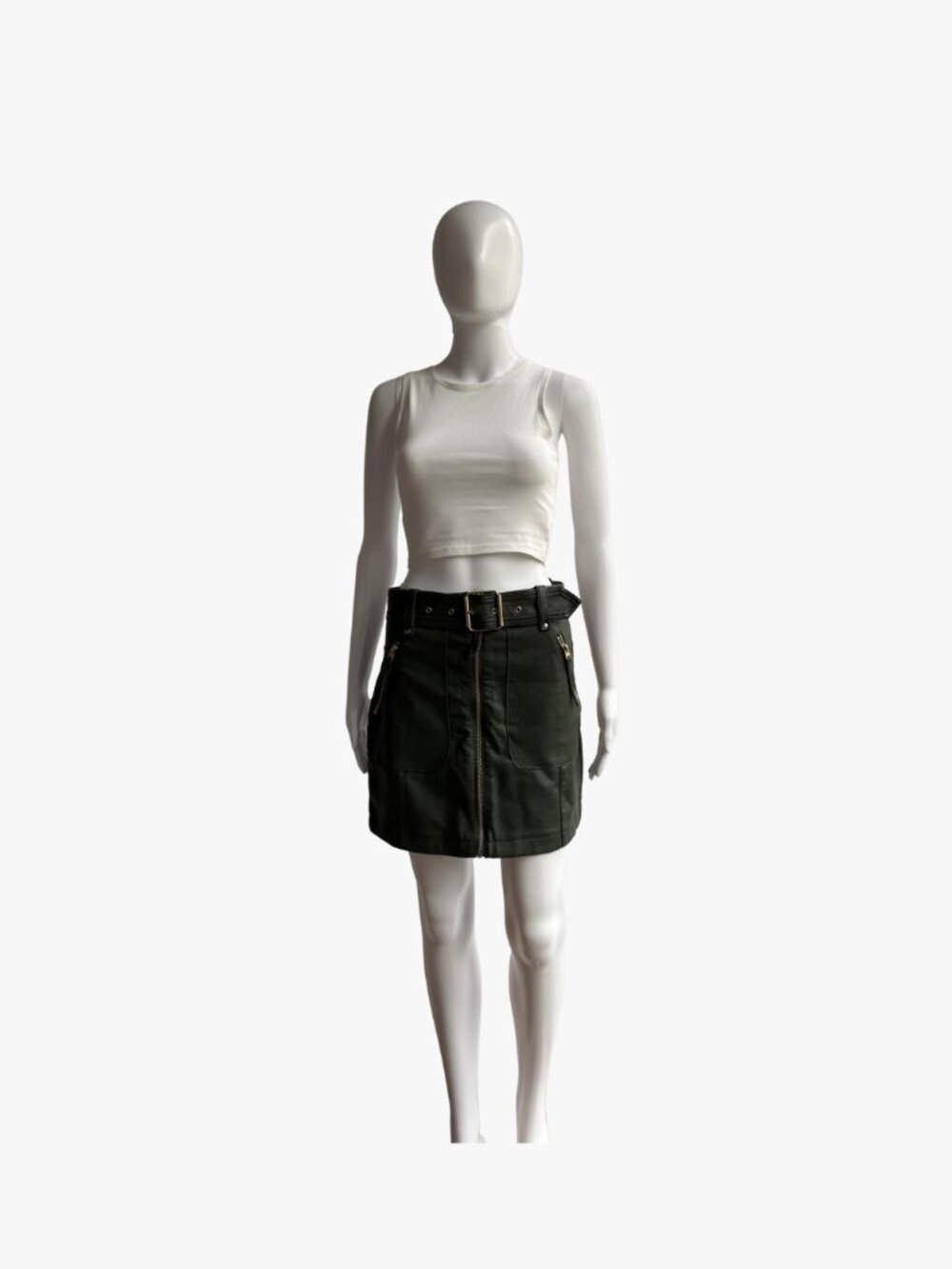 Topshop Olive Faux Leather Biker Mini Skirt